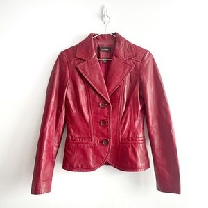 Danier Red Leather Wide Collar Jacket - XXS